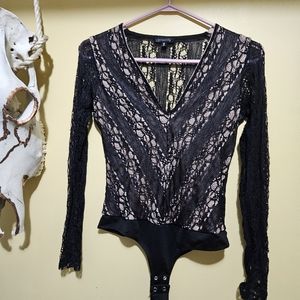 Long sleeve lace black bodysuit